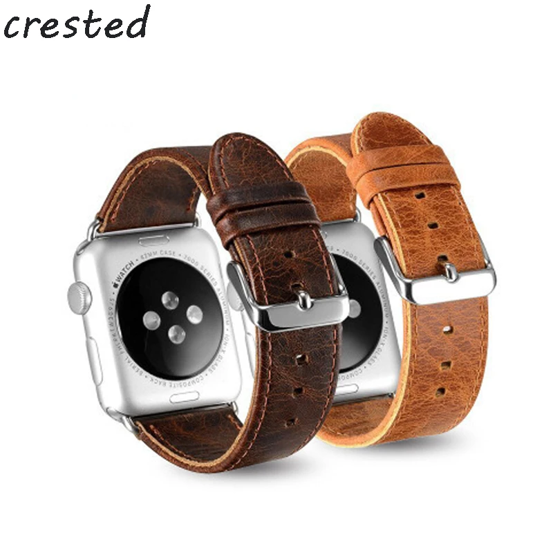 

CRESTED genuine leather strap band for apple watch 42mm 38mm watch accessories bracelet watchband for iwatch 3/2/1 42mm belt