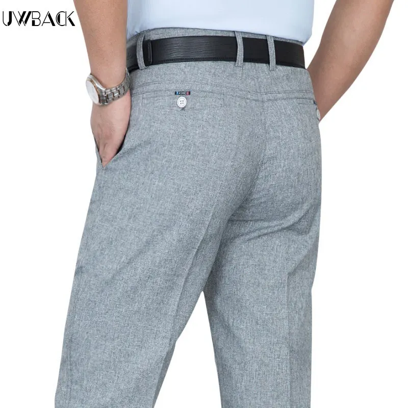 

Uwback Summer Thin Causal Pants Men Solid Plus Size Business Pants Man Breathable Zipper Fly Trousers Linen Pantalon Homme XA662