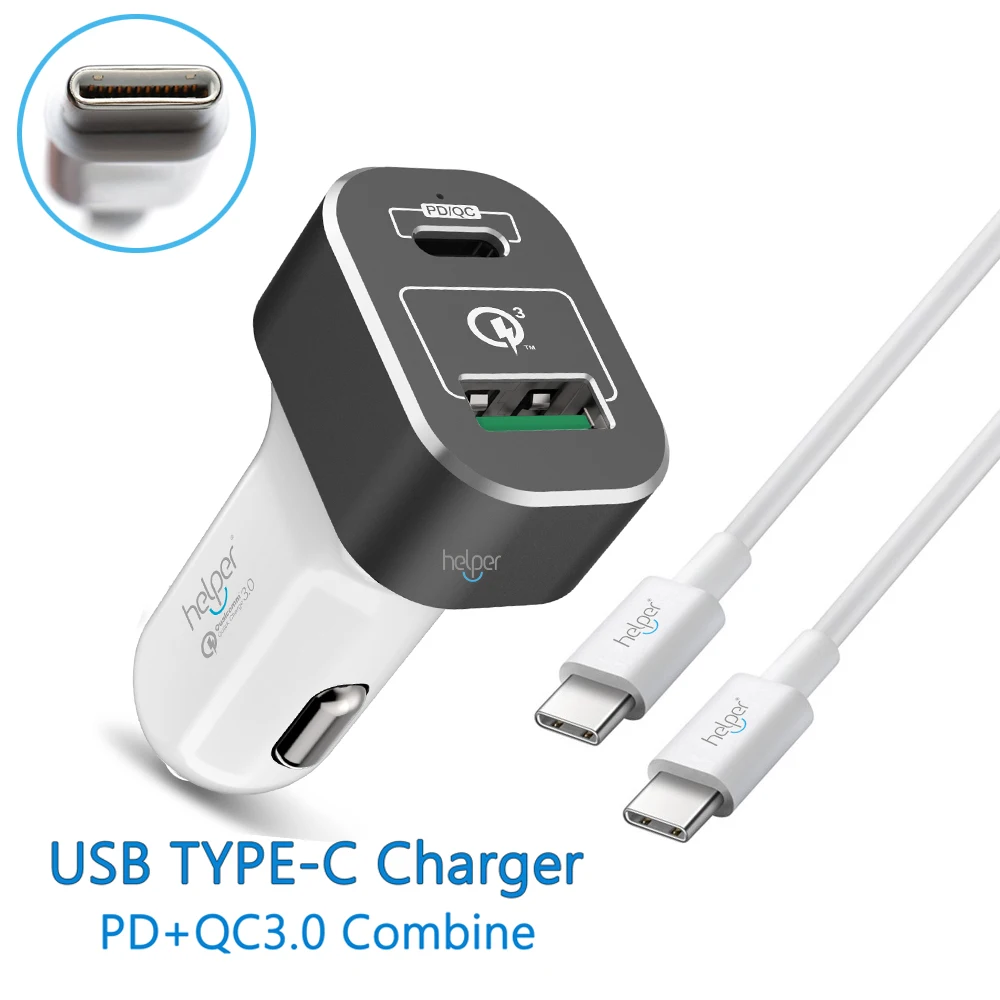 PD USB-C QC3.0 автомобильное зарядное устройство из алюминиевого сплава кольцо и Смарт IC ядро, Тип C мощность доставки 20 в 2.25A