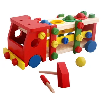 

Children's wooden multi-function percussion demolition nut car combination toy hands-on ability exercise toy kid's gift