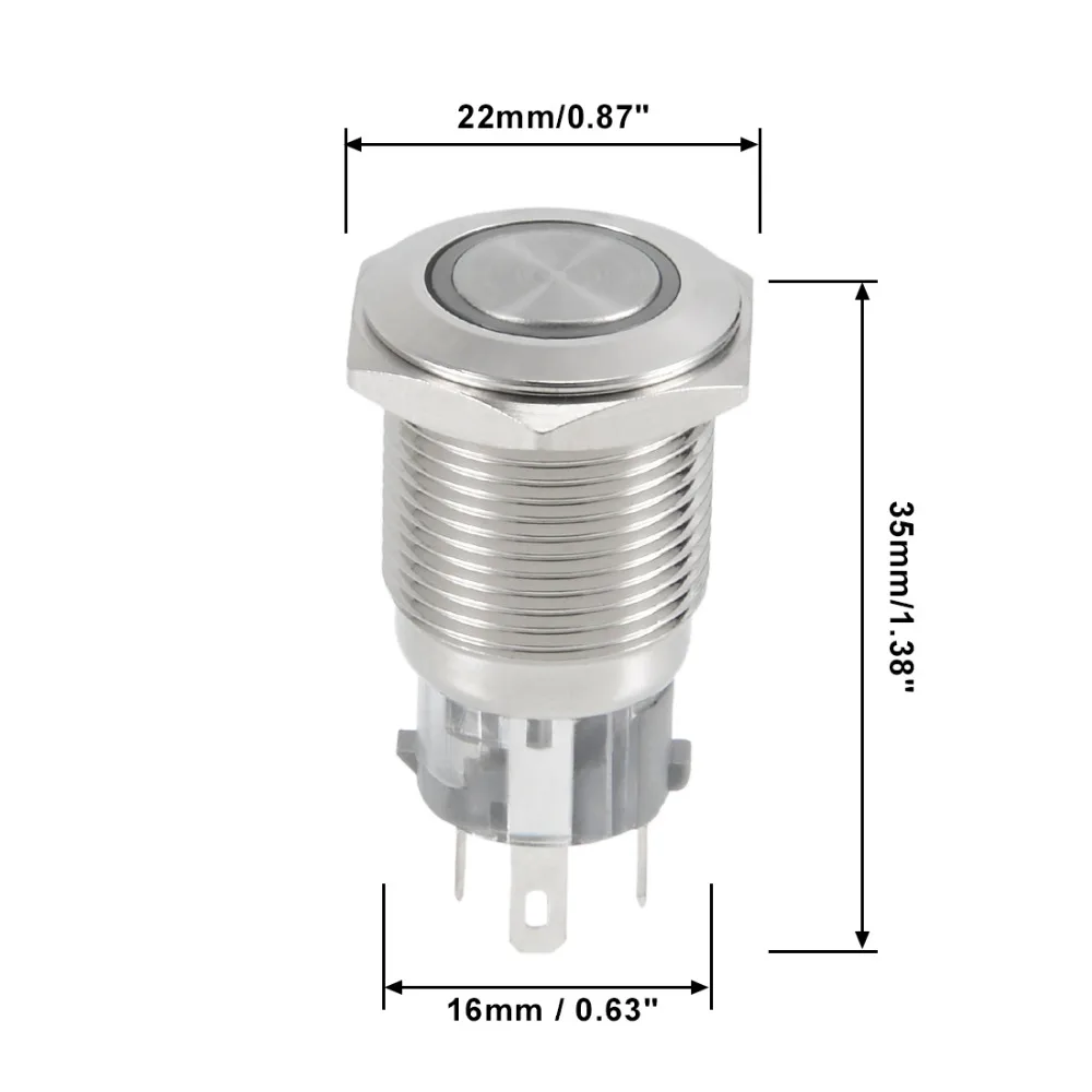 

Uxcell 1 PCS 5A 1NO 1NC 220V Push Button Switch Momentary Metal 16mm Mounting Dia White LED Light For Power Button Switch