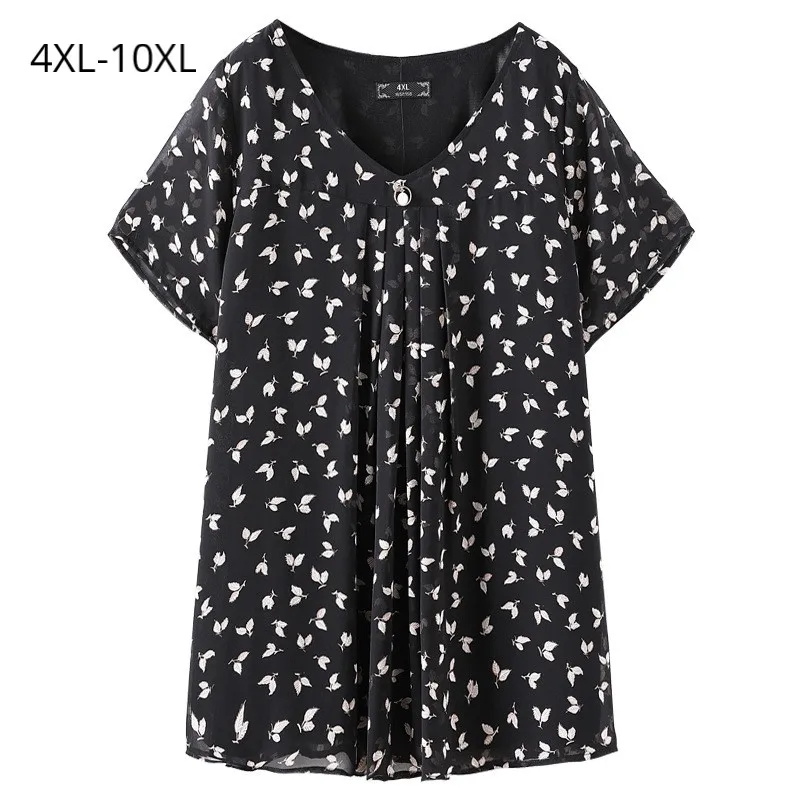 

Plus Size 10XL 8XL 6XL 4XL Short Sleeve Women Summer Tshirt Femme Elegant Print Chiffon Tops Ladies Oversized Slim Tshirts Mujer