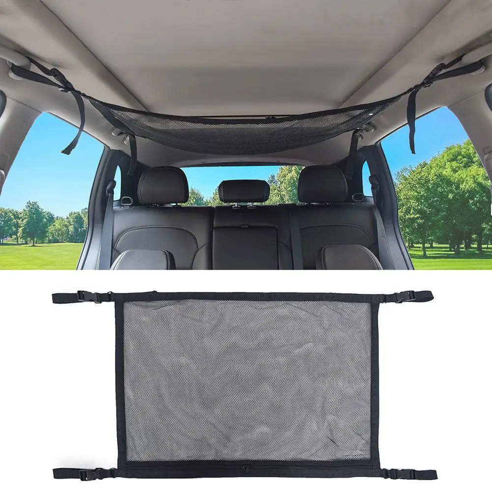 

Car Ceiling Mesh Storage Bag Simple Breathable Mesh Zipper Storage Bag Adjustable Sundries Storage Bag
