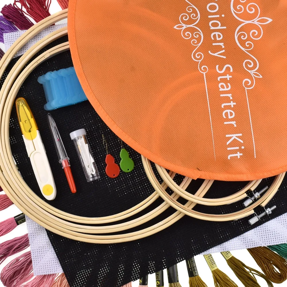 

50pcs embroidery thread Embroidery Kit Cross Stitch Hoop Embroidery Hoop 5pcs Round Adjustable Bamboo Hoops Sewing accessories