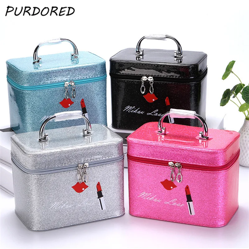 

PURDORED 1 pc Lip Printing Cosmetic Box Large-Capacity Portable Women Handkerchief Cosmetic Case Zipper Makeup Box Dropshipping