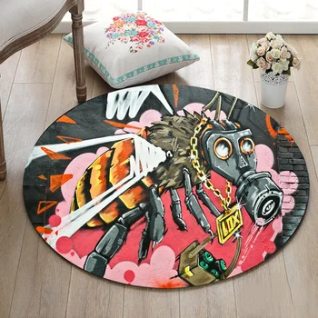

Round Children's Room Floor Area Rugs Living Room Carpets Bathroom Non-Slip Cushion Home Door Mat Masked Wasps And Pink Smoke