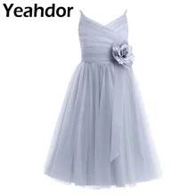 Детское Плиссированное Тюлевое Сетчатое платье на бретельках с цветочным узором для девочек с сетчатым бантом; праздничное платье принцессы на свадьбу