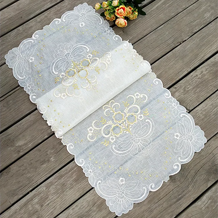 

Modern white lace christmas table runner silver floral embroidered table flag xmas table cloth home decoration accessories T065