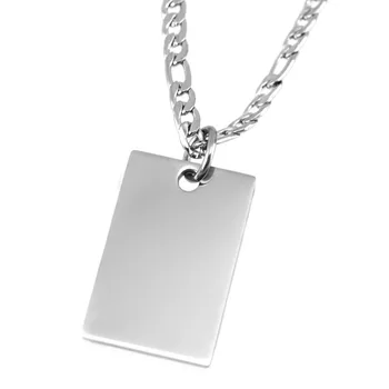 

Military Dog Tag Metal Rectangular Pendant Stainless Steel Blank Charm with a Long Rolo Figaro Chain Necklace for Men 10pcs/bulk