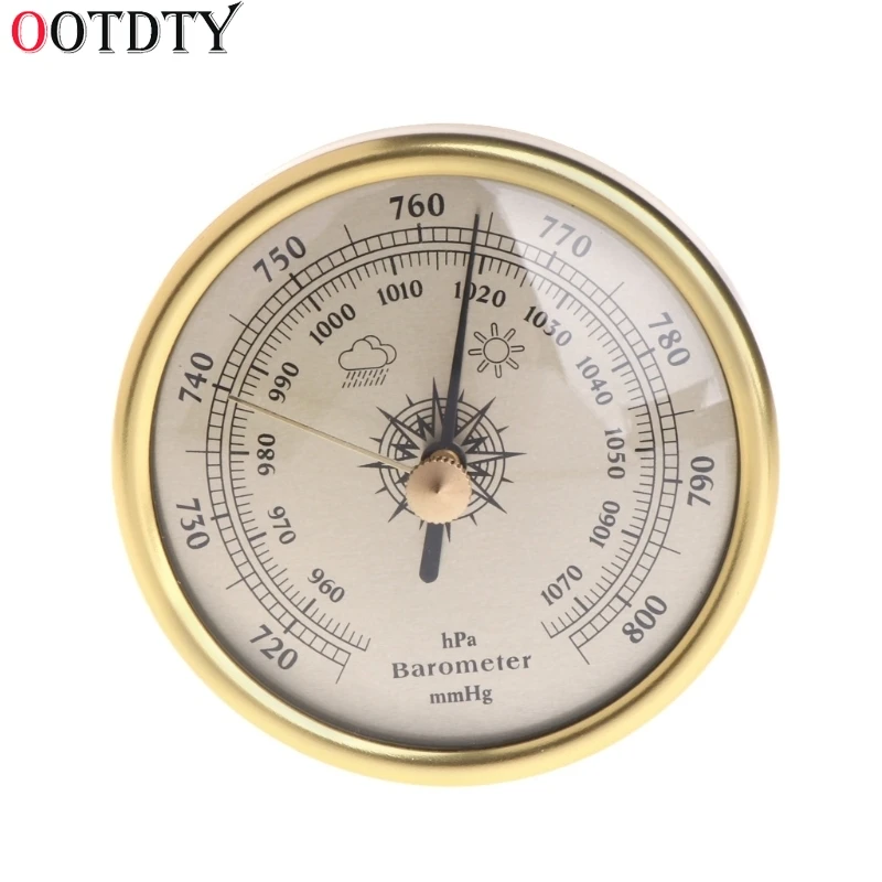 

OOTDTY 72mm Wall Hanging Barometer 1070hPa Gold Color Round Dial Air Weather Station
