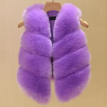 

High Quality! Baby Girls Faux Fox Fur Vest Candy Colors Toddler Fox Fur Coats Smooth Princess Long Fur Jacket 50cm long Outwears