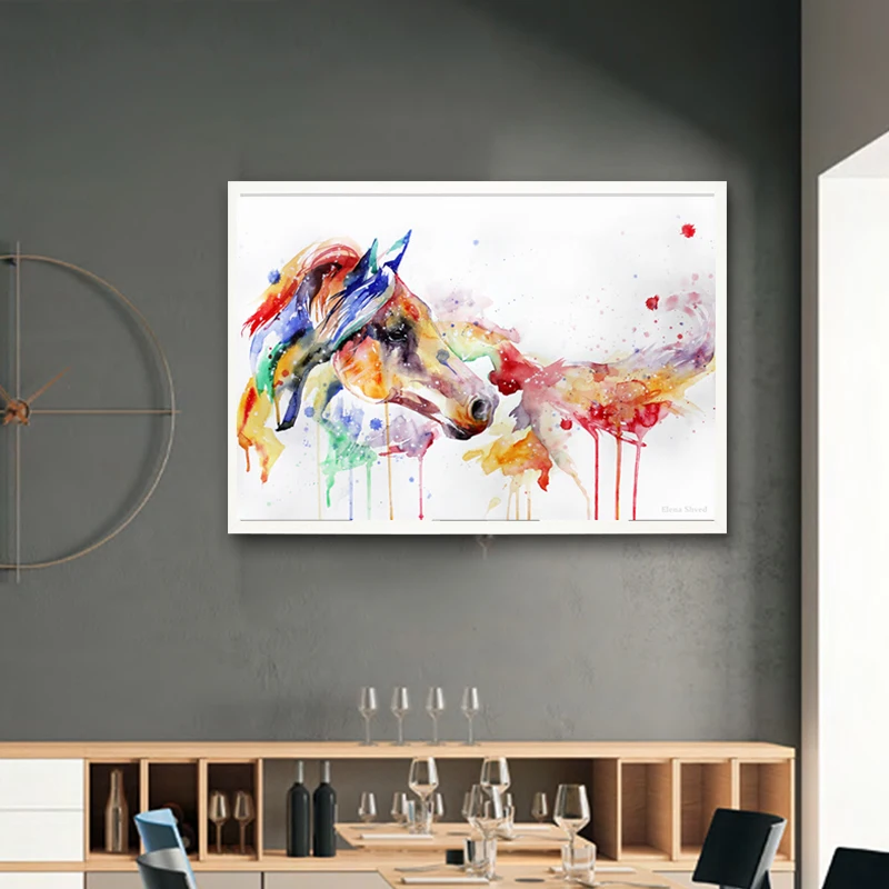 

watercolor Oil Painting Animal Wall Art Pictures For Living Room Home Decor canvas arts Posters The Two Running Horse No Frame
