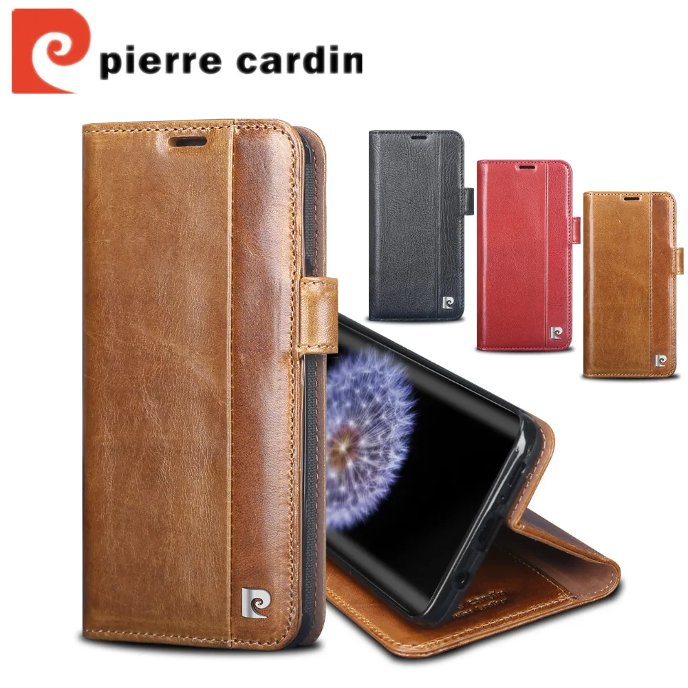 

For Samsung Galaxy S9 Plus S9+ Case Pierre Cardin Genuine Leather Stand Flip Card Cover Case Cell Phone Case Free Shipping