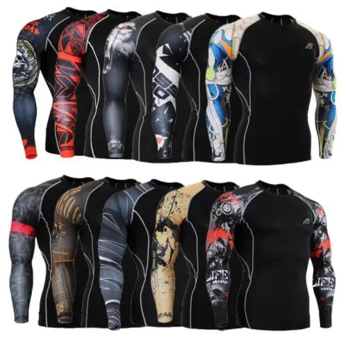 

Compression Shirt Men's Base Tshirts Tight-Fitting Second Skin Technical Printing Long Sleeve Bodybuilding Tops
