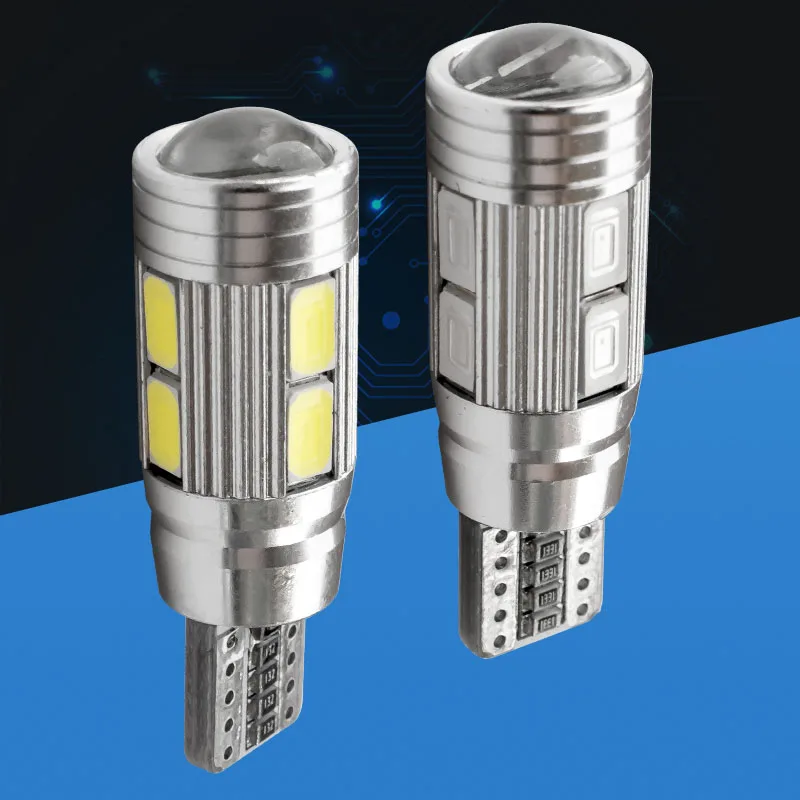 

1pcs T10 W5W 168 501 Interior Xenon White LED CANBUS NO OBC ERROR 10 SMD 5630 5730 with Lens Projector Aluminum Case bulbs 12V