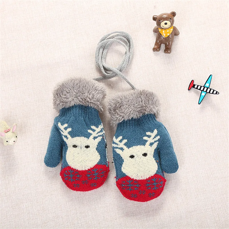 Baby Gloves Kids Mittens Baby Accessories Cartoon Deer Knit Flap Cover Gloves Toddler Thicken Patchwork Hot Winter Warm Gloves (1)