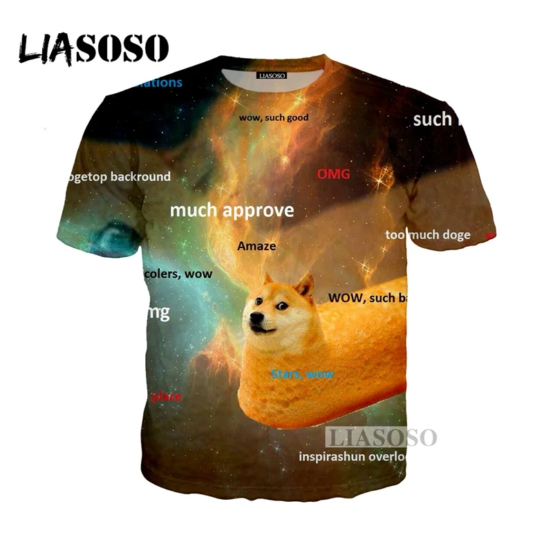 LIASOSO Животные Doge Сиба ину забавные мем футболка 3D принт мужской бренд смешная собака Nyan Cat Милая одежда футболки Топы G512 - Цвет: 1