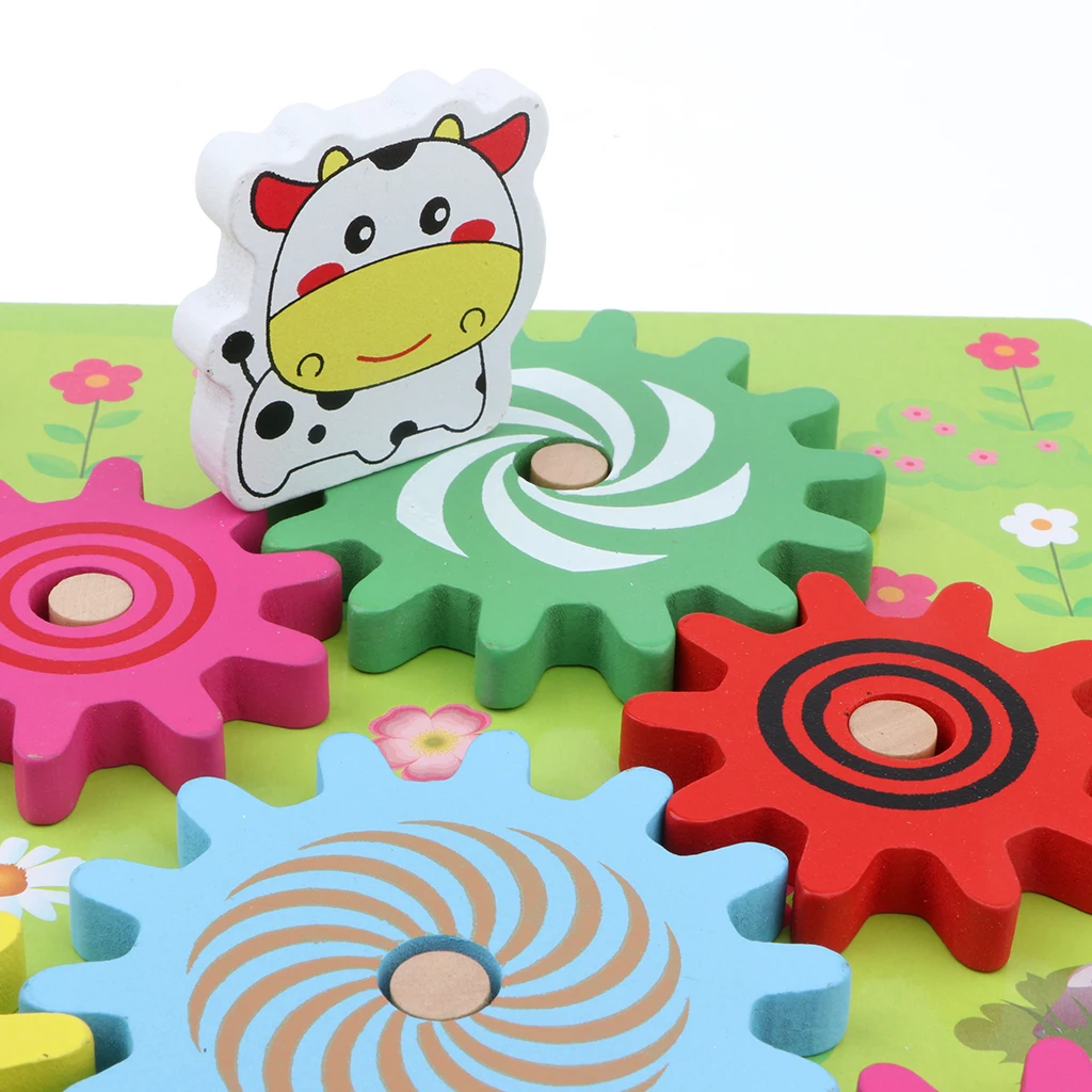Wooden Gear Toy Animal Theme Board, Kids Early Engineering Educational Toy Set Birthday Gift