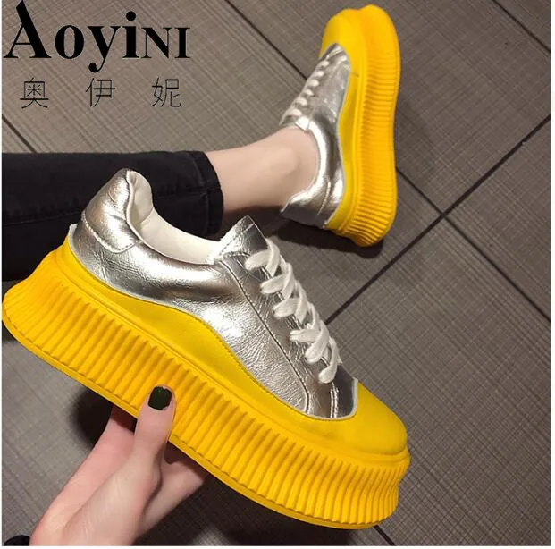 

Free Shipping 2019 Spring Women Flats Shoes 6cm Platform Sneakers Slip On Flats Ladies Loafers Moccasins Casual Shoes