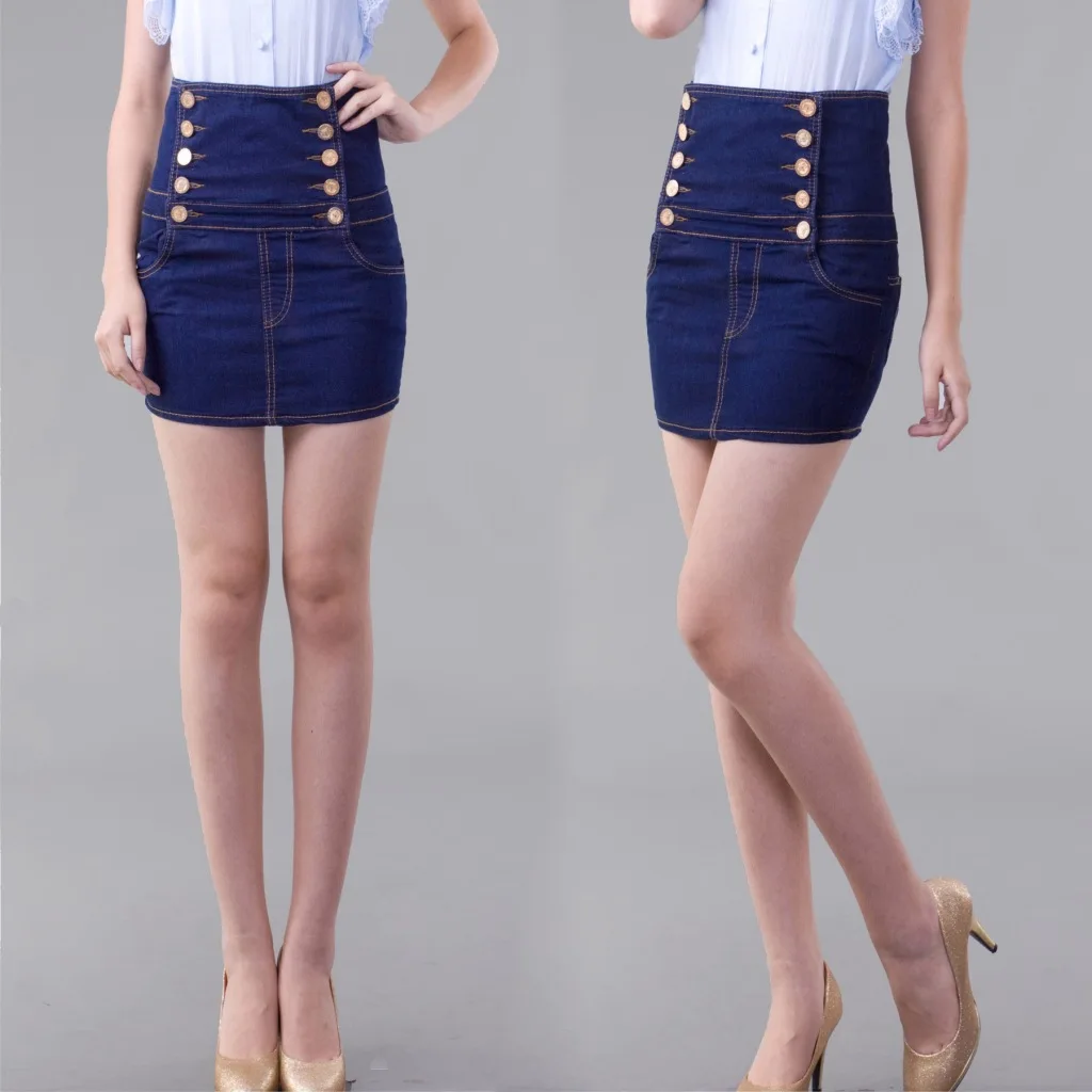 Fashion high waist denim short skirt women slim hip jeans step skirts ...