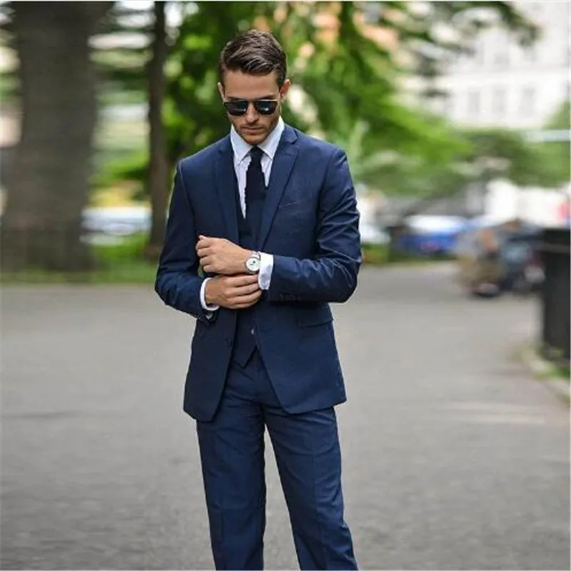 2018 New Tuxedos Dark Blue Groom Suits Men Groom Tuxedos Wedding Suits ...