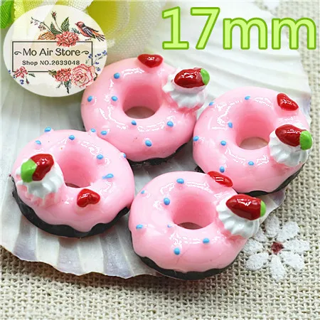 

Pink strawberry Donut 10PCS 17mm Resin Flatback Cabochon Miniature Food Art Supply Decoration Charm CrafS