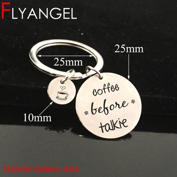 

FLYANGEL Fashion Engraved Coffee Keychain Coffee Talkie Cute Car Key Tag Keyring Jewelry Gifts For Coffee Lover Key Holder