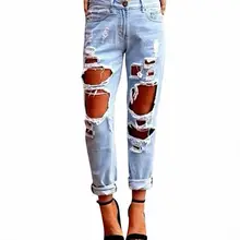 Calça jeans destruída cintura alta para mulheres, calça jeans sexy para o verão de 2019 calças