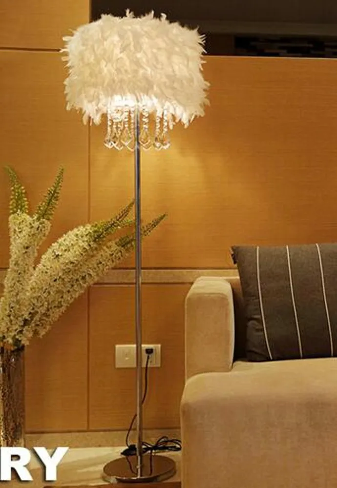 New store promotion home family hotel decoration with feather shade LED floor light crystal floor lamp