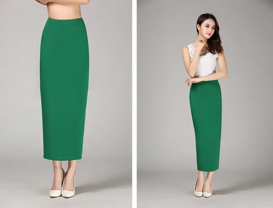 Новый Разделение Женская длинная юбка высокой талией Прямые повседневные юбка Большие размеры