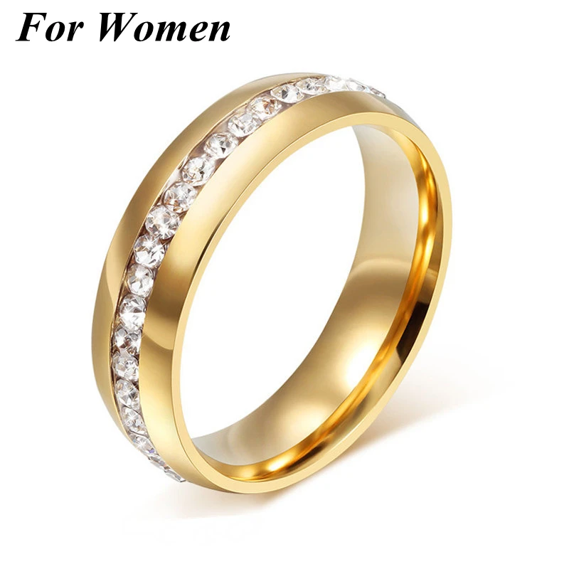 Beiliwol обручальные кольца для влюбленных женские ювелирные изделия CZ титановая сталь гладкие золотые обручальные кольца для пар мужские обещания гравировки - Цвет основного камня: For Women