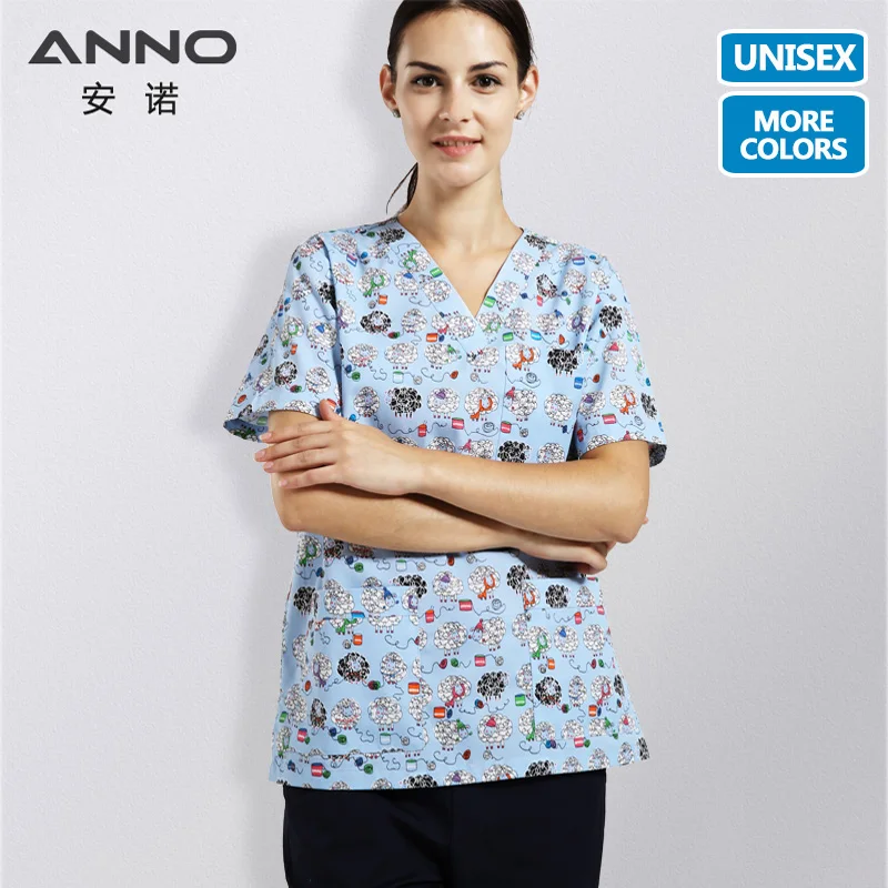 ANNO спецодежда медицинская одежда с мультфильм овец медсестра форма V образным вырезом скрабы набор для мужчин медицинская униформа женщин