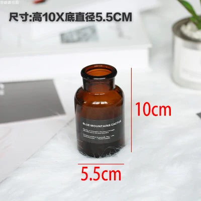 Nordic Style Retro Transparent Brown Glass Bottle Bedroom Vase Desktop Photography Accessories Studio Photo Backdrop Ornamen 10x5.5cm