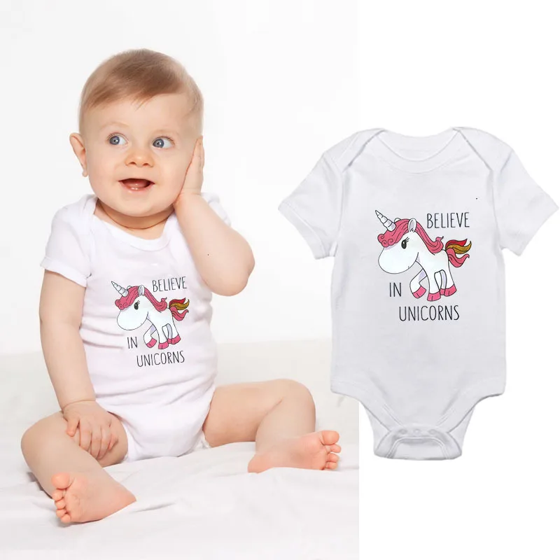 

New Hot Sale Baby Fashion Jumpsuit Cartoon Pink Unicorn Pattern Letters Print Romper Baby Clothes Baby Store Four Seasons Clothi