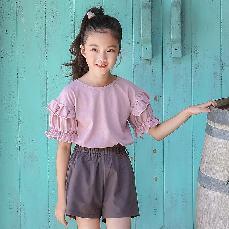 

kids girls clothes shorts for girls 2 pieces set solid cotton t shirts and short pants children clothing new 2018 summer sets