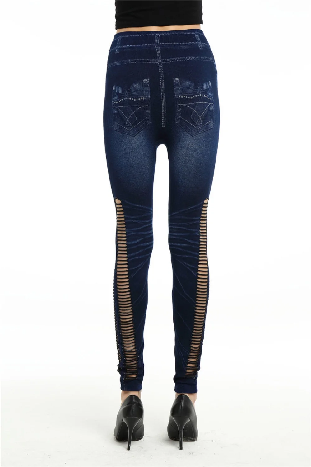 Fashion Slim Women Spring Summer Leggings Faux Denim Jeans Leggings Long Floral Printing Casual Pencil Pants Thin Fleece Inside white leggings
