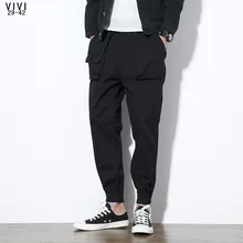 M-5XL Новинка Мужская одежда модный стилист волос Чистый хлопок твердые карманные брюки с резинками на щиколотках шаровары большие размеры костюмы