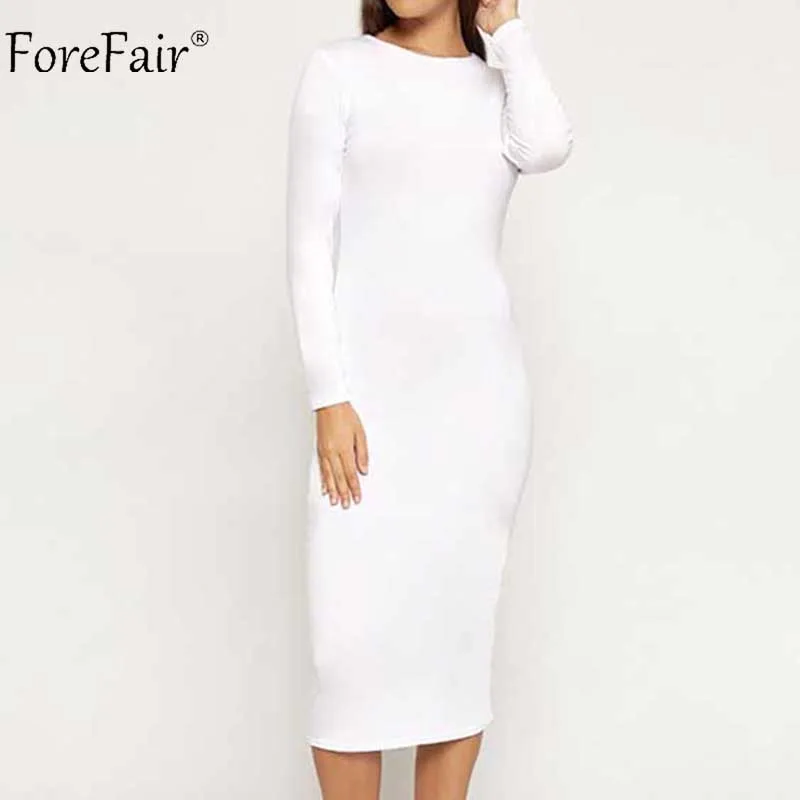 long sleeve white midi bodycon dress