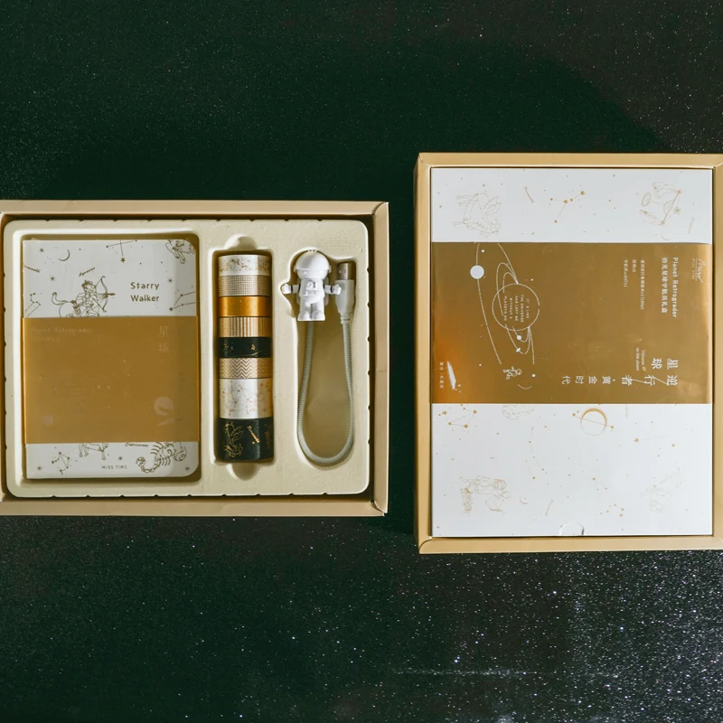 Планетарный ретрогрейдер серии пустой блокнот набор в подарочной коробке персональный органайзер DIY с Васи лентой USB лампа - Цвет: Golden