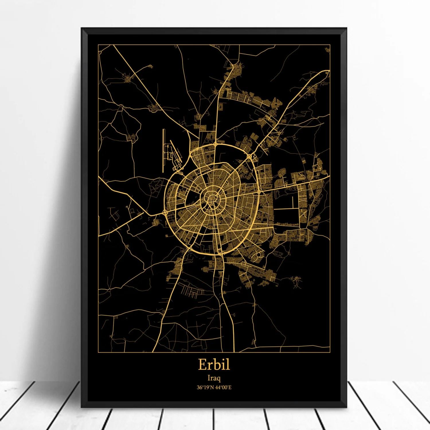 

Erbil Iraq,Modern City Gold Map Canvas Art Print Home Room Decor Poster