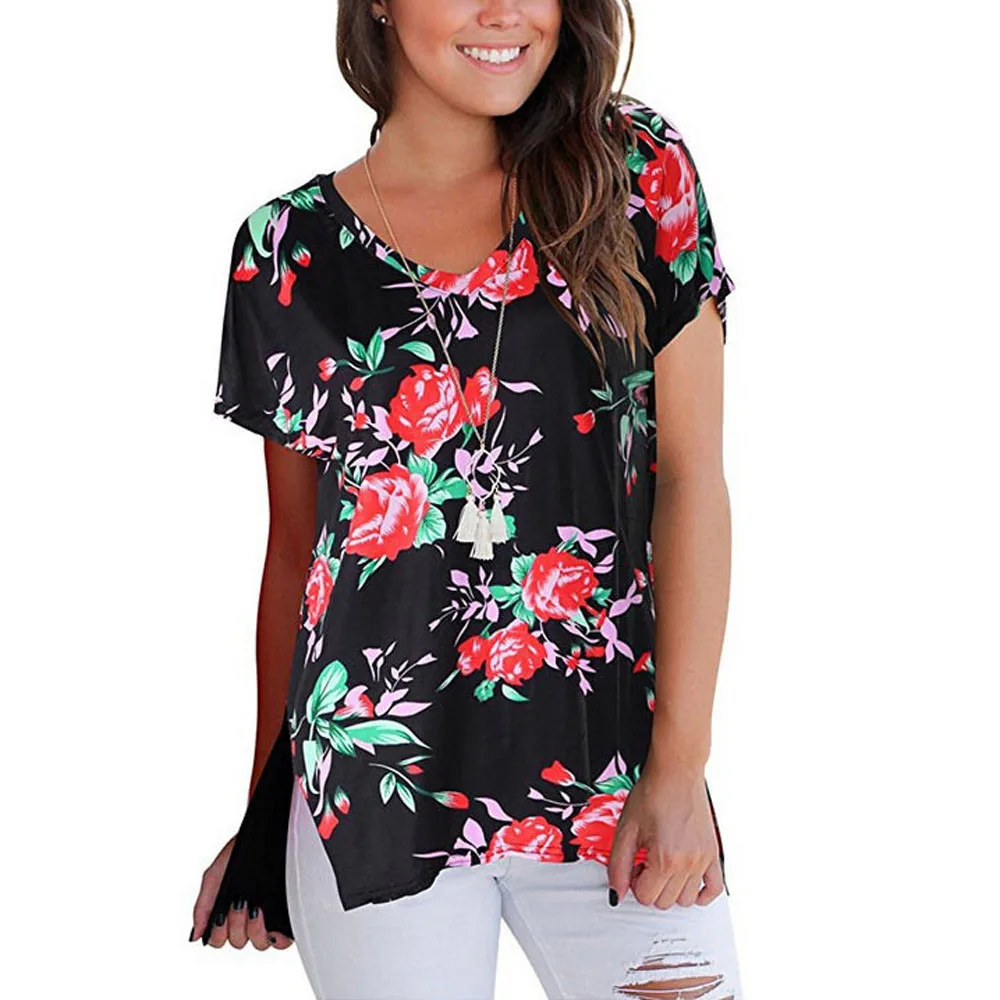 Женская блузка с коротким рукавом свободная повседневная v-образным вырезом