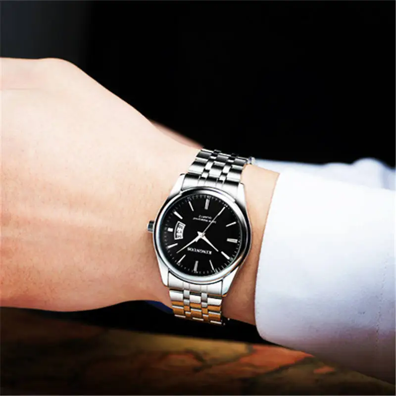 Full Stainless Steel Men Watch Fashion Male Date Calendar Clock Sports Watchband Waterproof Man Quartz Wrist Watches KINGNUOS 5