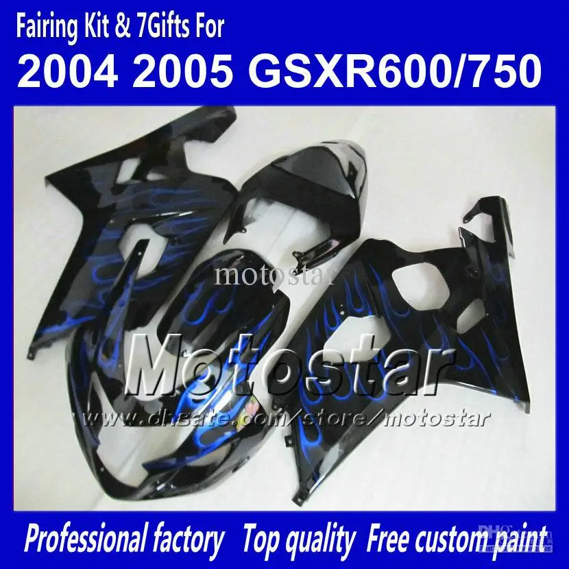 

Wholesale - 7 gifts bodywork fairings for SUZUKI GSXR 600 750 K4 2004 2005 GSXR600 GSXR750 04 05 R600 R750 blue flame in glossy