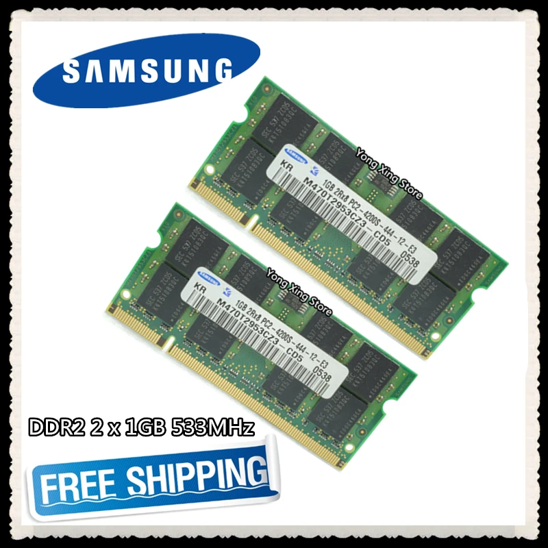 Samsung DDR2 двухканальный 2x1 Гб 2 533 МГц PC2-4200S DDR 2G ноутбук память RAM SODIMM | Компьютеры и