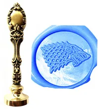 Vintage Wolf Direwolf Custom Picture Logo Luxury Wax Seal Sealing Stamp Brass Peacock Metal Handle Gift Set