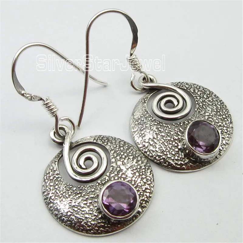 

Bohemian EARRINGS Jewelry, Solid Silver Real AMETHYSTS CHRISTMAS Gift 3.2 CM Variation