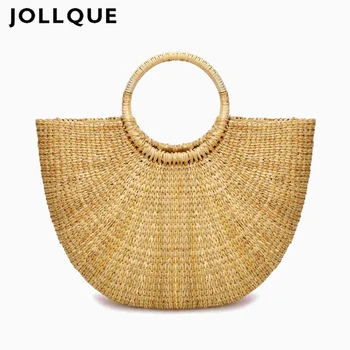 

Jollque Straw Bag Women's Summer Rattan Bag Handmade Woven Moon Bohemia Beach Tote Tassel Handbag Wicker Bags bolso mimbre