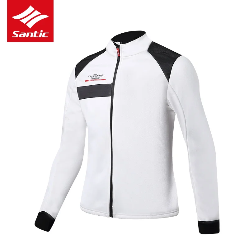 Santic Pro Team Cycling Jacket Men Winter Thermal Fleece MTB Road Bike Jacket Windproof Warm Bicycle Jacket Maillot Ciclismo - Цвет: Белый