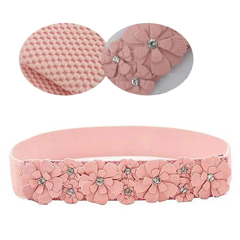 

Rose Flower Synthetic leather Elastic Stretch Dress Narrow Waist Belt Band Women