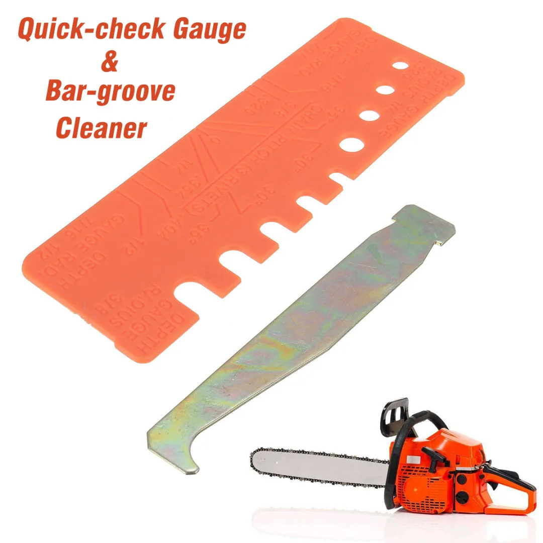New 2Pcs/Set General Chainsaw Chain Tool Bar Groove Cleaner & Quick-check Gauge